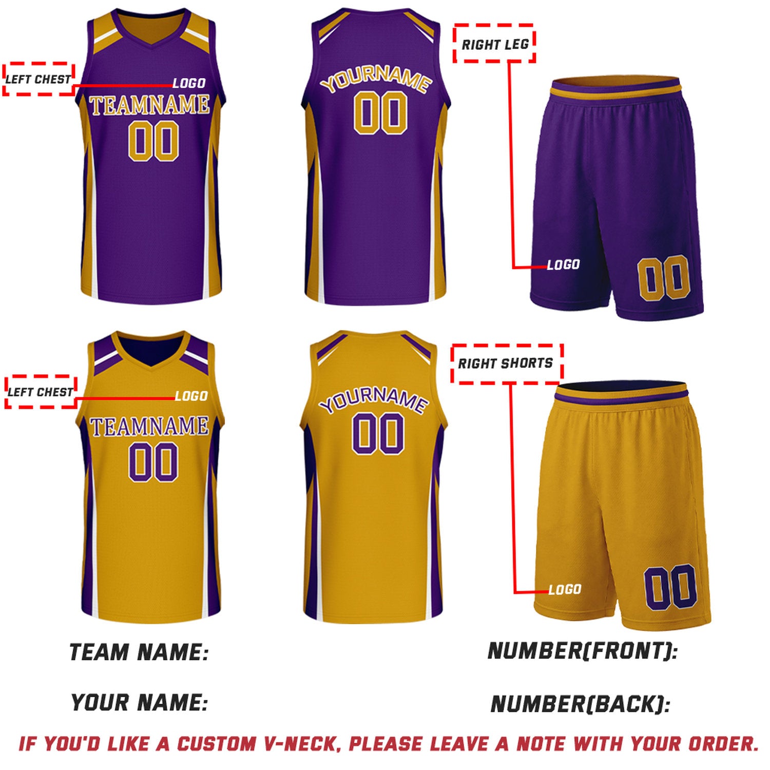 Custom Purple & Gold Reversible Basketball Jerseys | Personalized Team Uniforms Set for Men Women