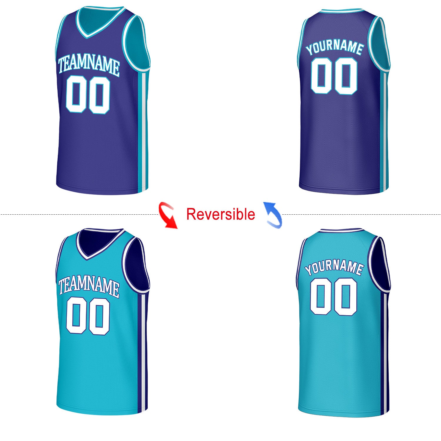 Custom Purple & Teal Reversible Basketball Jersey | Personalized Name Number Mesh Sports Jersey
