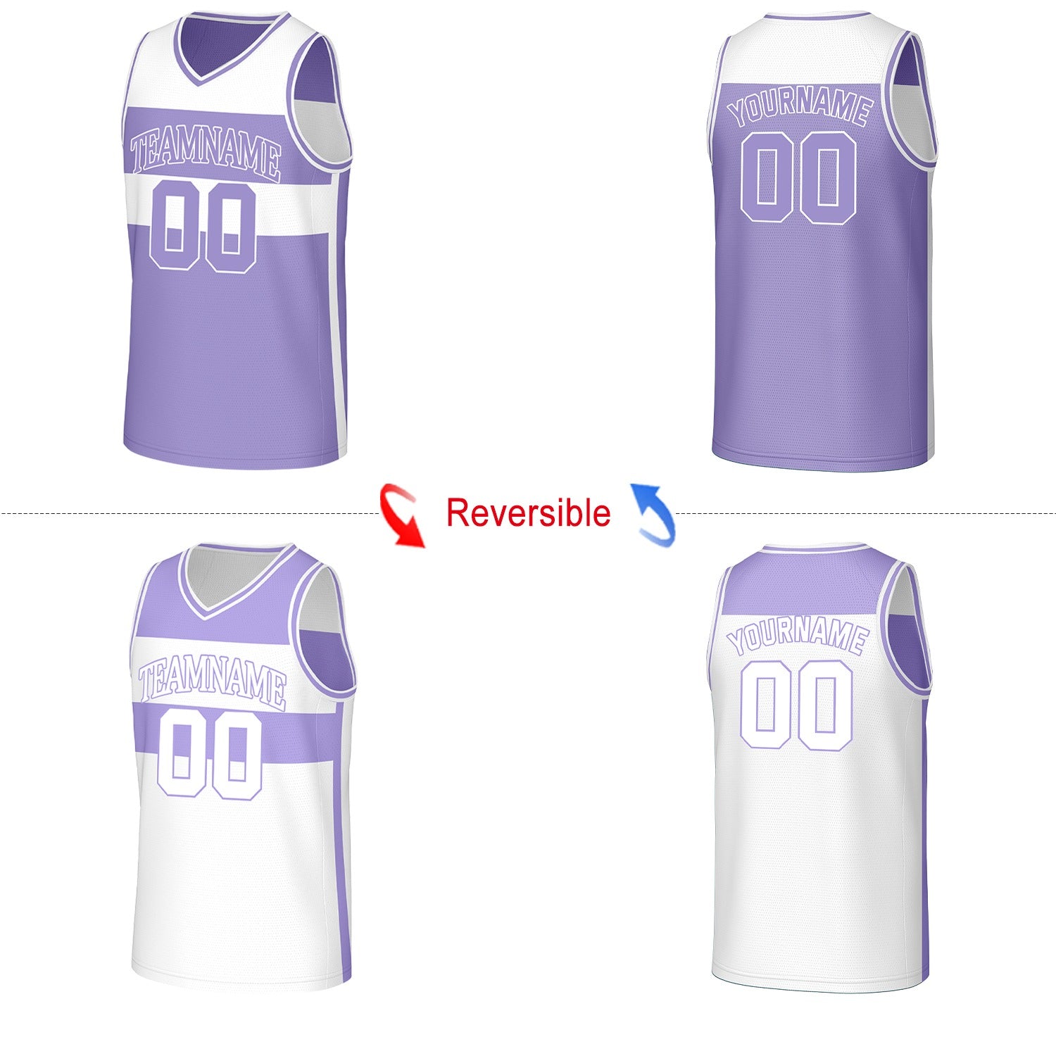 Custom Purple & White Color‑Block Reversible Basketball Jersey | Personalized Name Number Mesh Sports Jersey