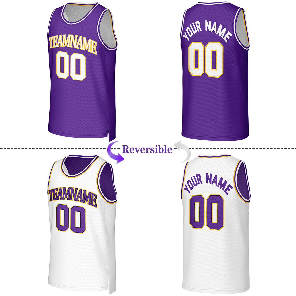 Custom Purple & White Reversible Basketball Jersey | Personalized Team Uniform Top