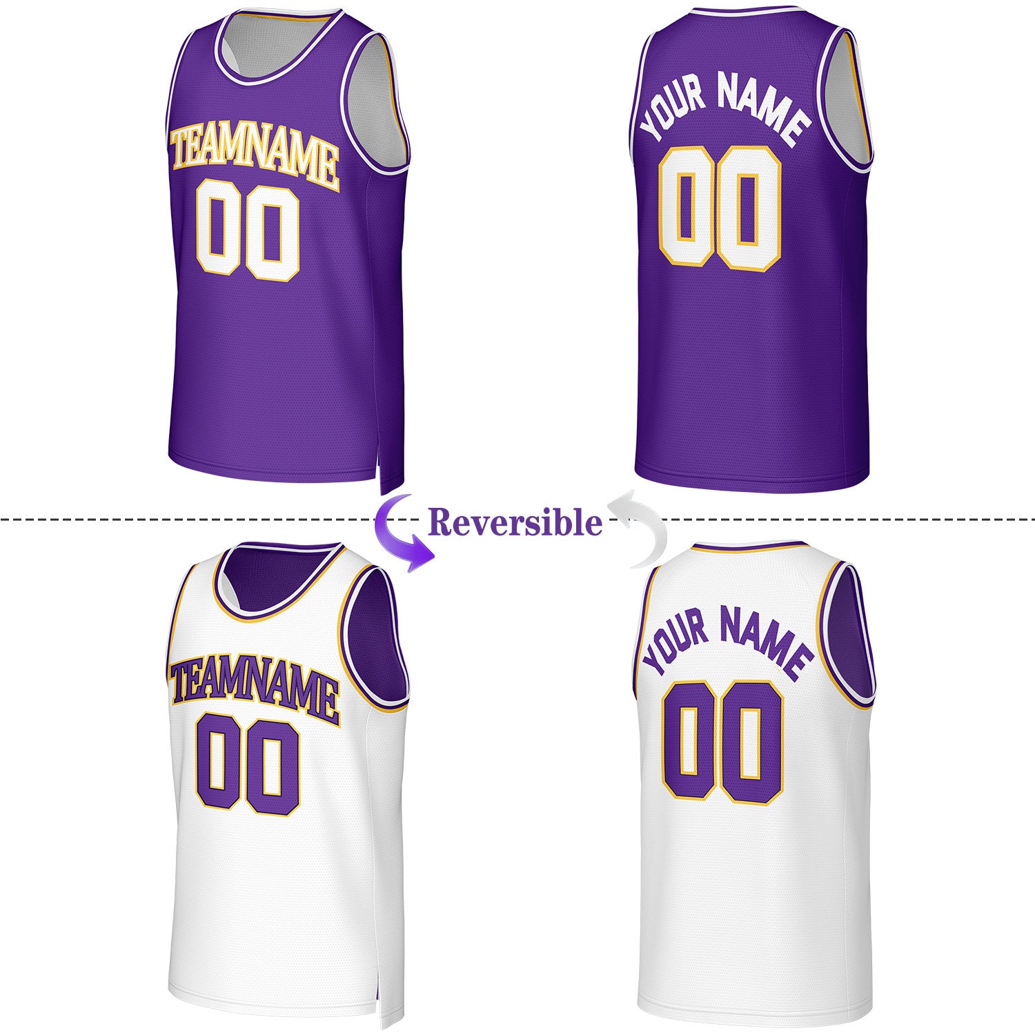Custom Purple & White Reversible Basketball Jersey | Personalized Team Uniform Top