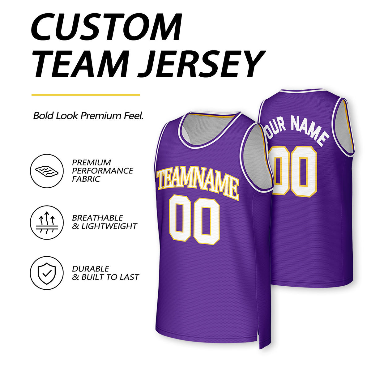 Custom Purple & White Reversible Basketball Jersey | Personalized Team Uniform Top