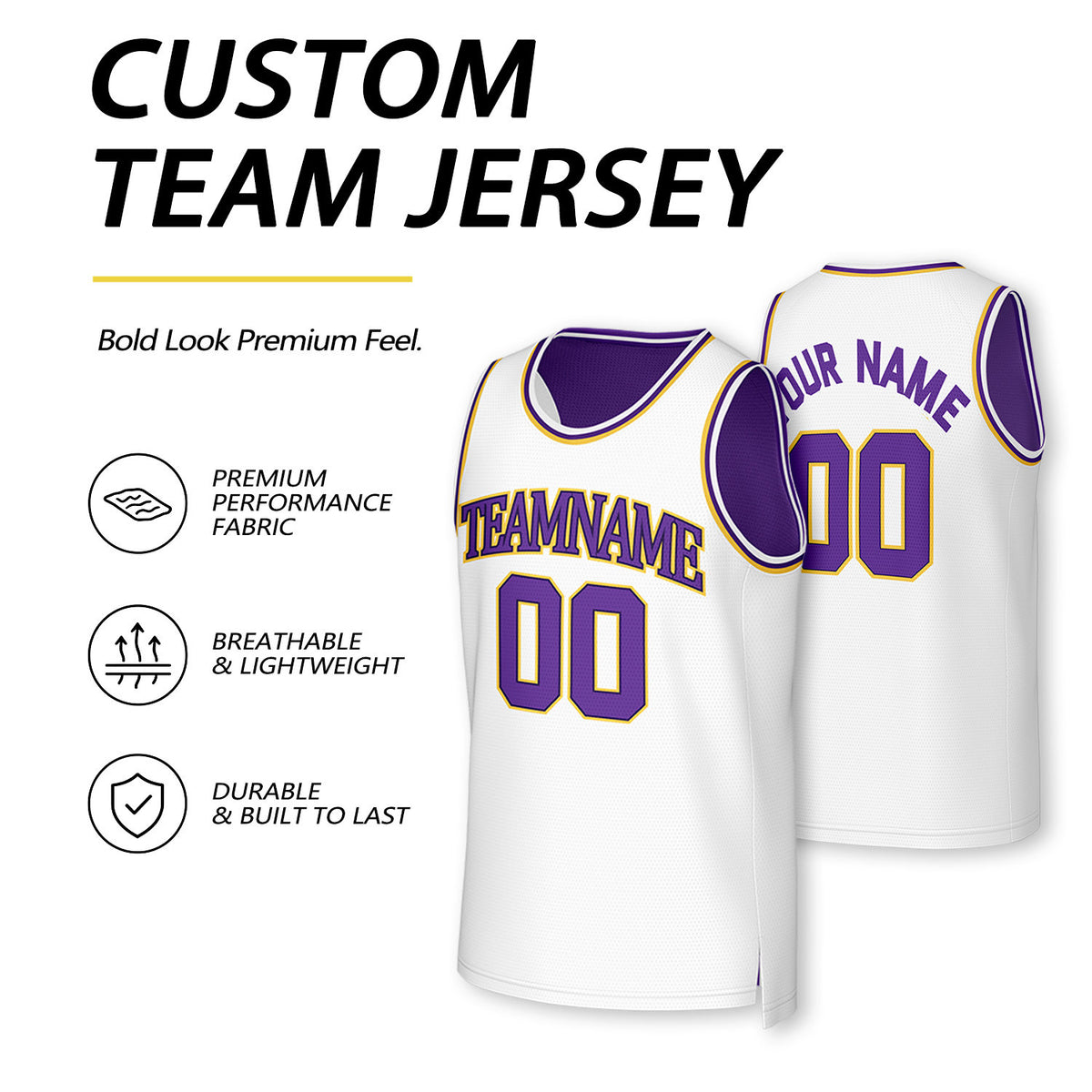 Custom Purple & White Reversible Basketball Jersey | Personalized Team Uniform Top