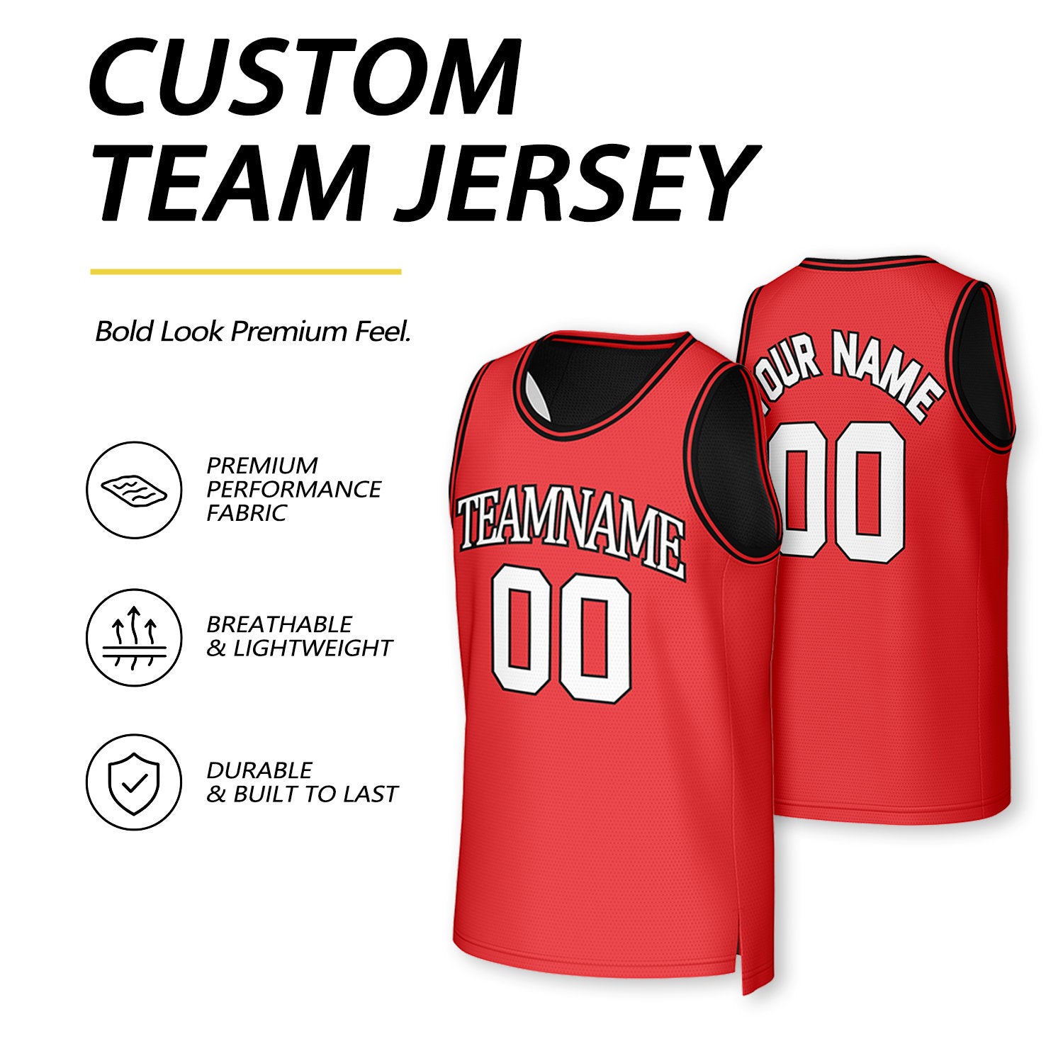 Custom Red & Black Reversible Basketball Jersey | Personalized Team Uniform Top