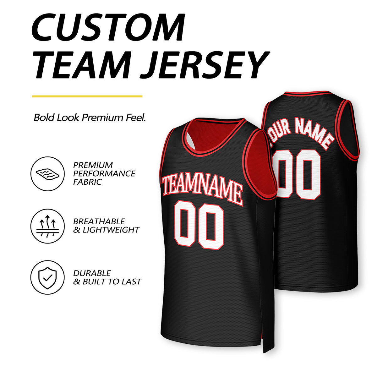 Custom Red & Black Reversible Basketball Jersey | Personalized Team Uniform Top