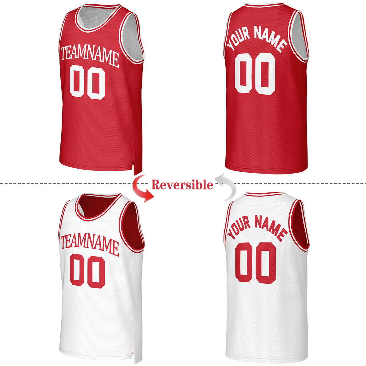 Custom Red & White Reversible Basketball Jersey | Personalized Team Uniform Top