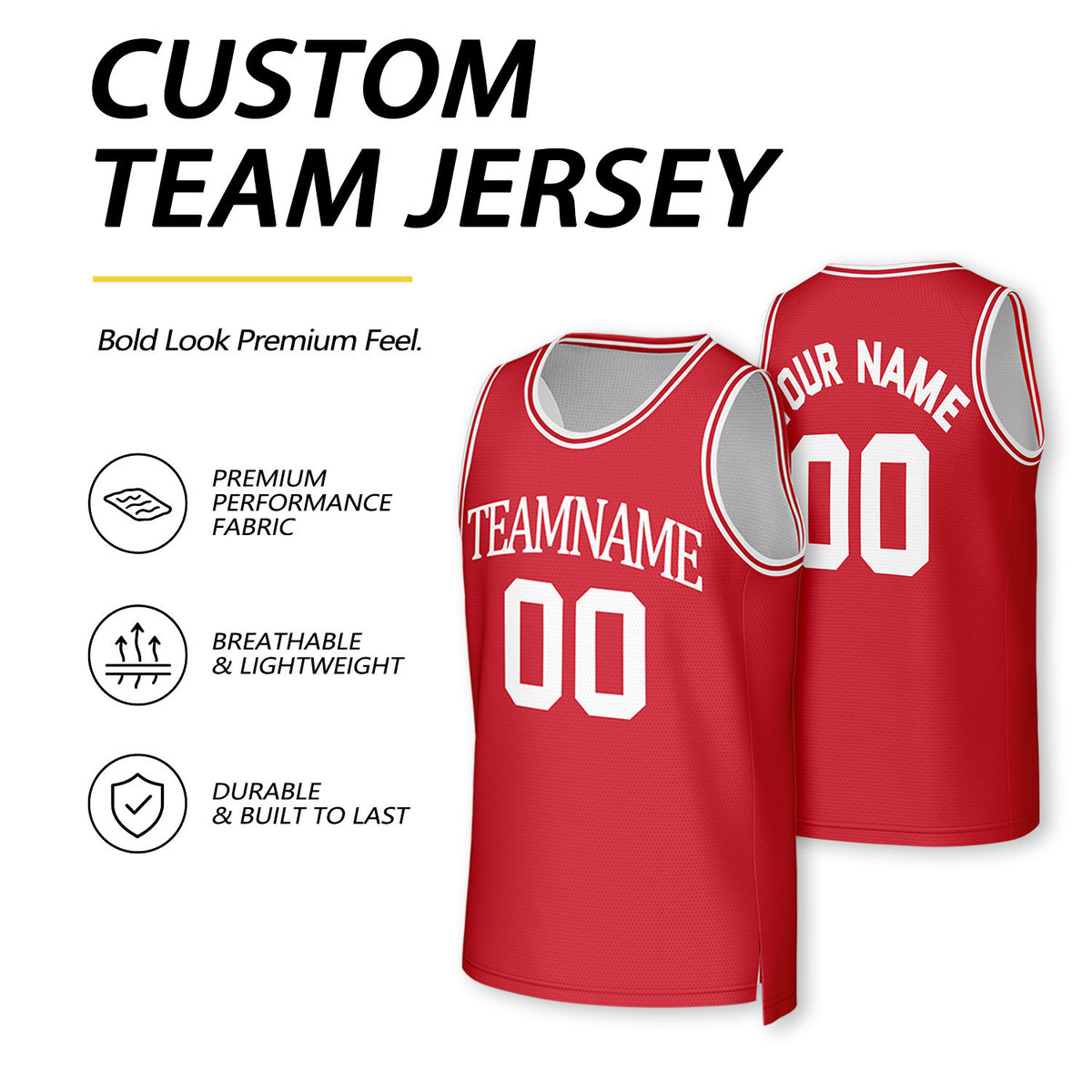 Custom Red & White Reversible Basketball Jersey | Personalized Team Uniform Top