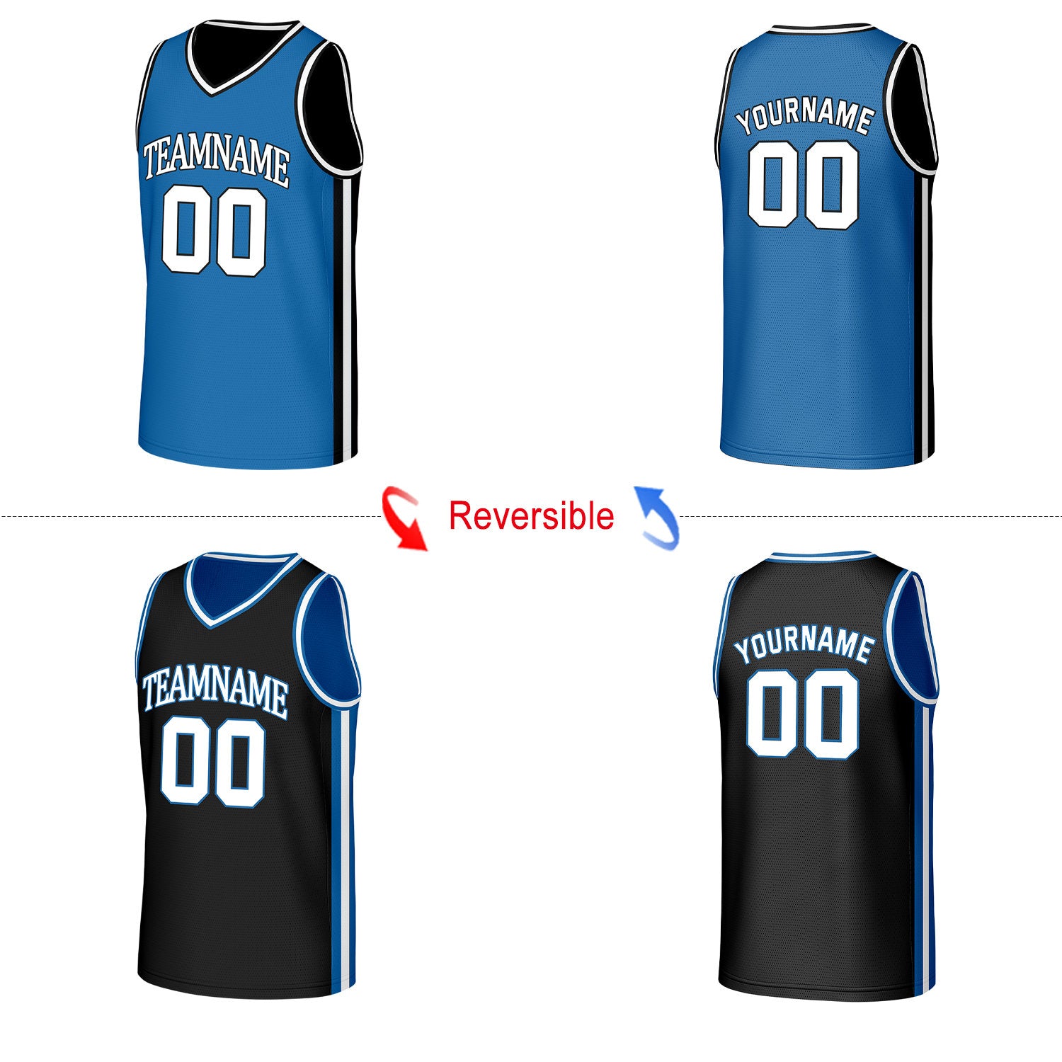 Custom Royal Blue & Black Reversible Basketball Jersey | Personalized Name Number Mesh Sports Jersey