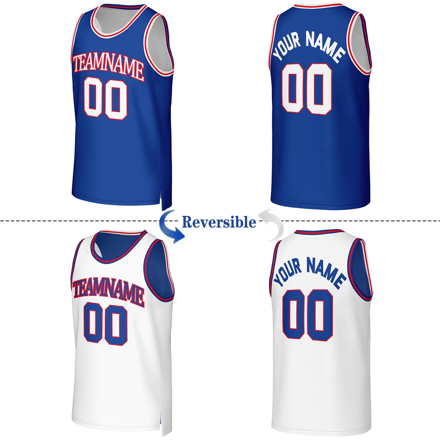 Custom Royal Blue & White Reversible Basketball Jersey | Personalized Team Uniform Top