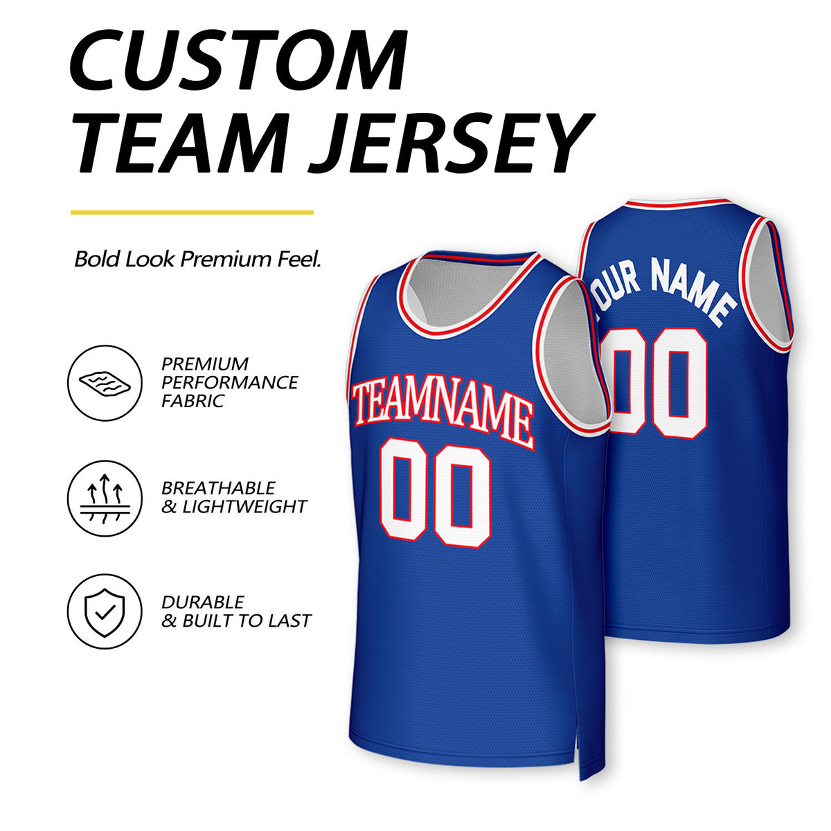 Custom Royal Blue & White Reversible Basketball Jersey | Personalized Team Uniform Top
