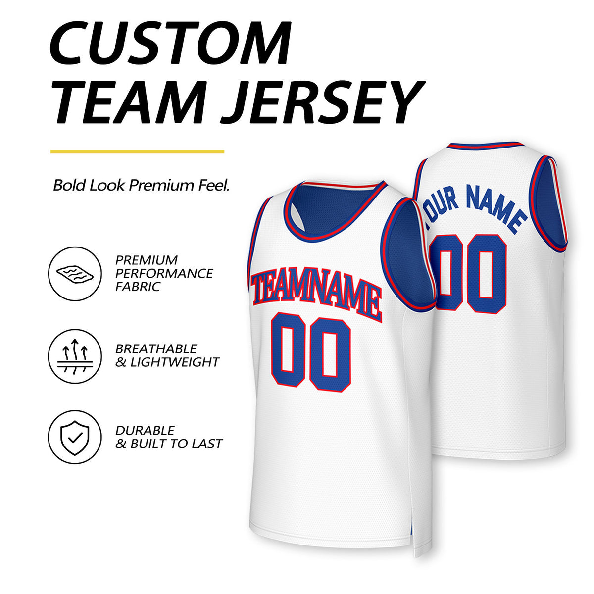 Custom Royal Blue & White Reversible Basketball Jersey | Personalized Team Uniform Top