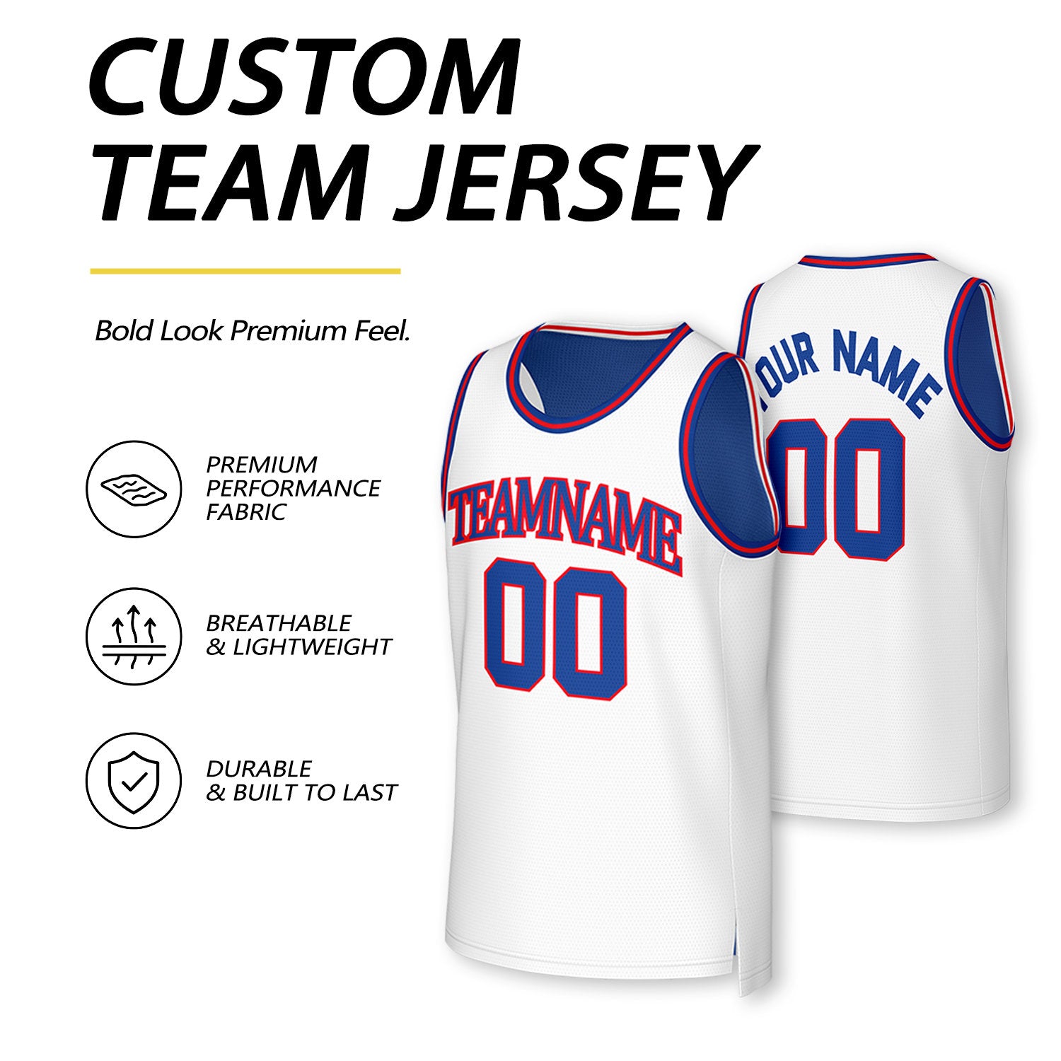 Custom Royal Blue & White Reversible Basketball Jersey | Personalized Team Uniform Top