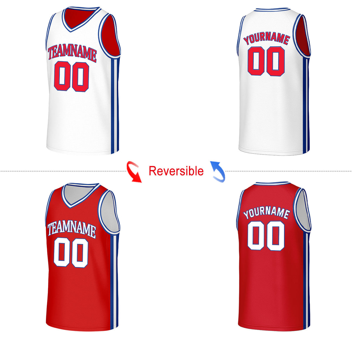 Custom White & Red Reversible Basketball Jersey | Personalized Name Number Mesh Sports Jersey