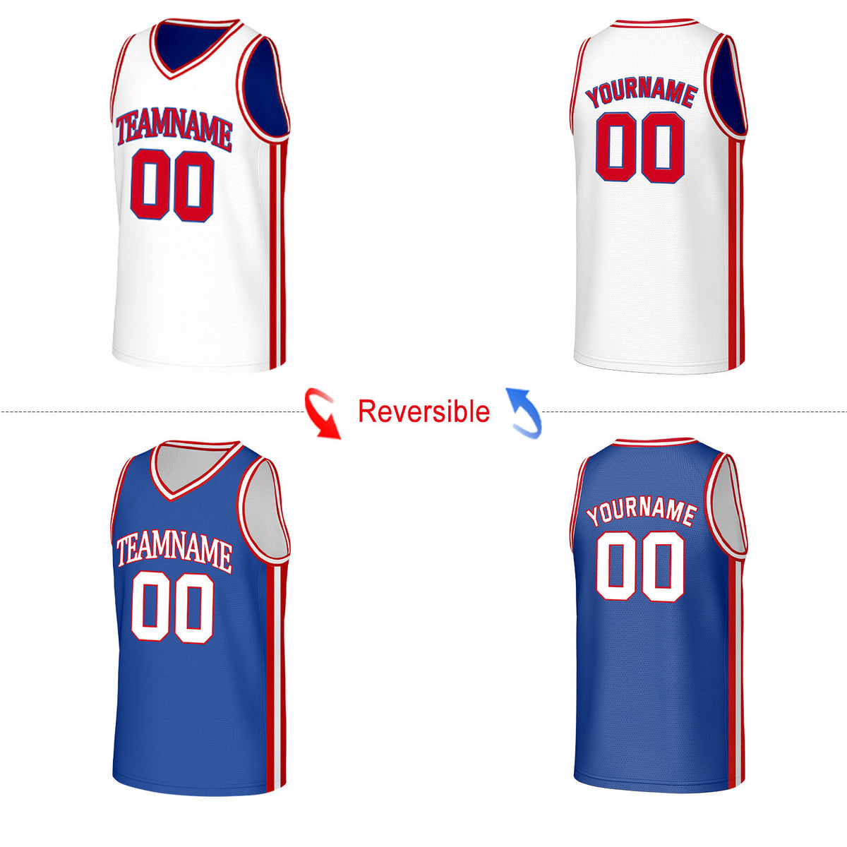Custom White & Royal Blue Reversible Basketball Jersey | Personalized Name Number Mesh Sports Jersey