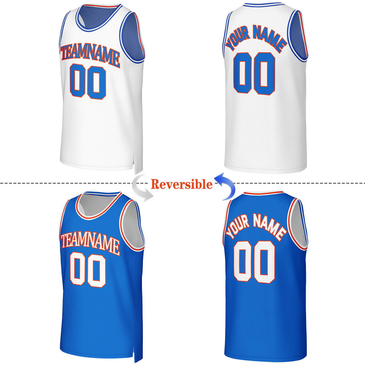 Custom White & Blue Reversible Basketball Jersey | Personalized Team Uniform Top