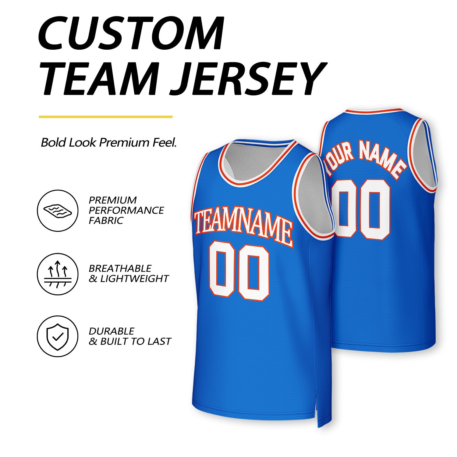Custom White & Blue Reversible Basketball Jersey | Personalized Team Uniform Top