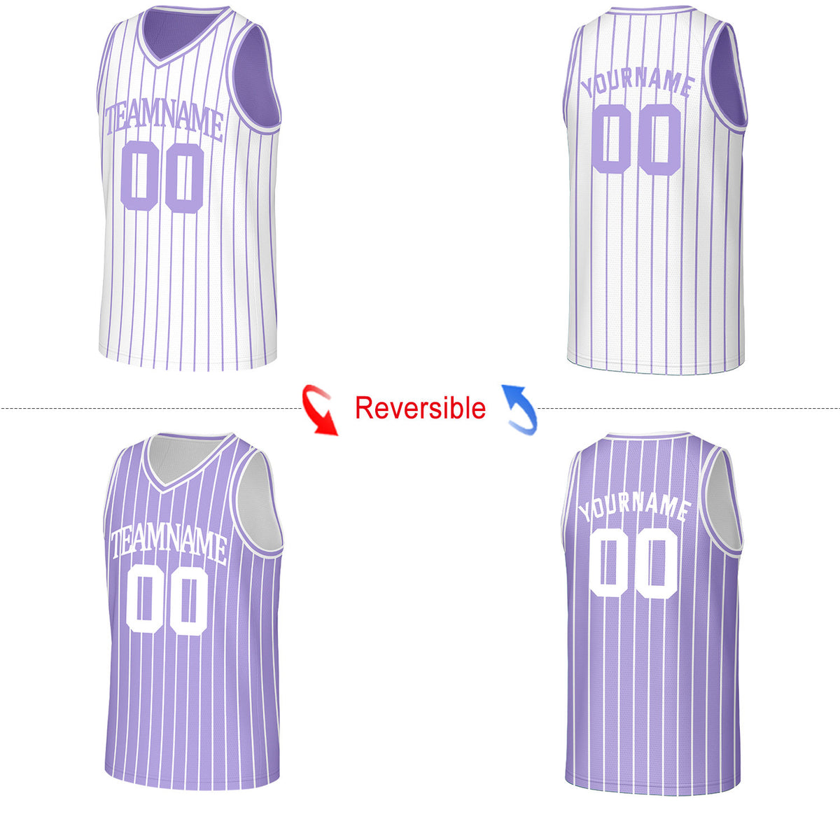 Custom White & Purple Pinstripe Reversible Basketball Jersey | Personalized Name Number Mesh Sports Jersey