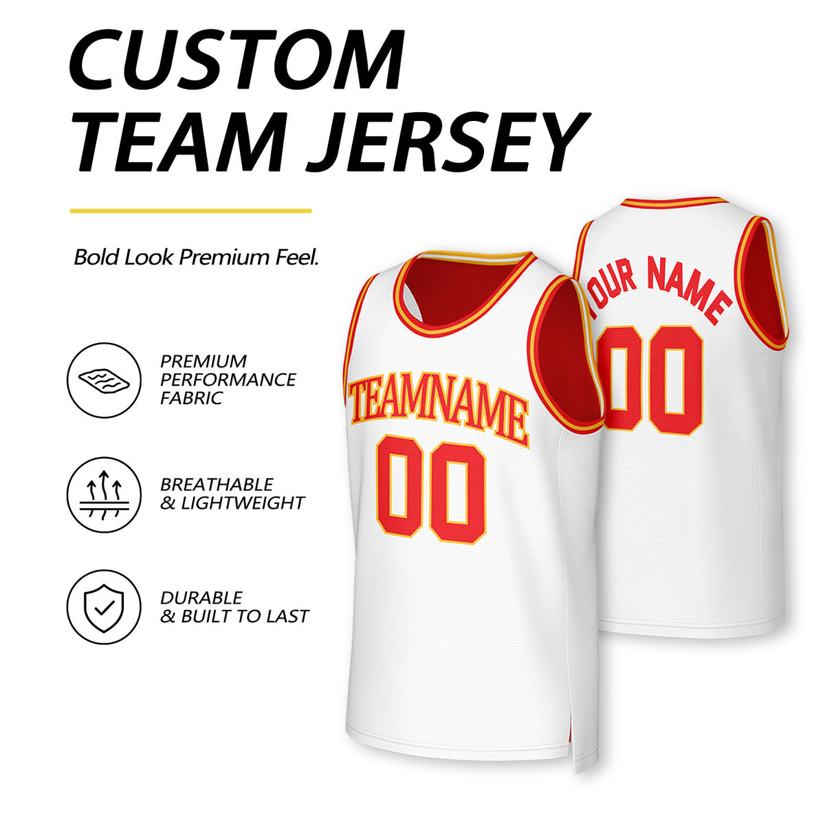 Custom White & Red Reversible Basketball Jersey | Personalized Team Uniform Top