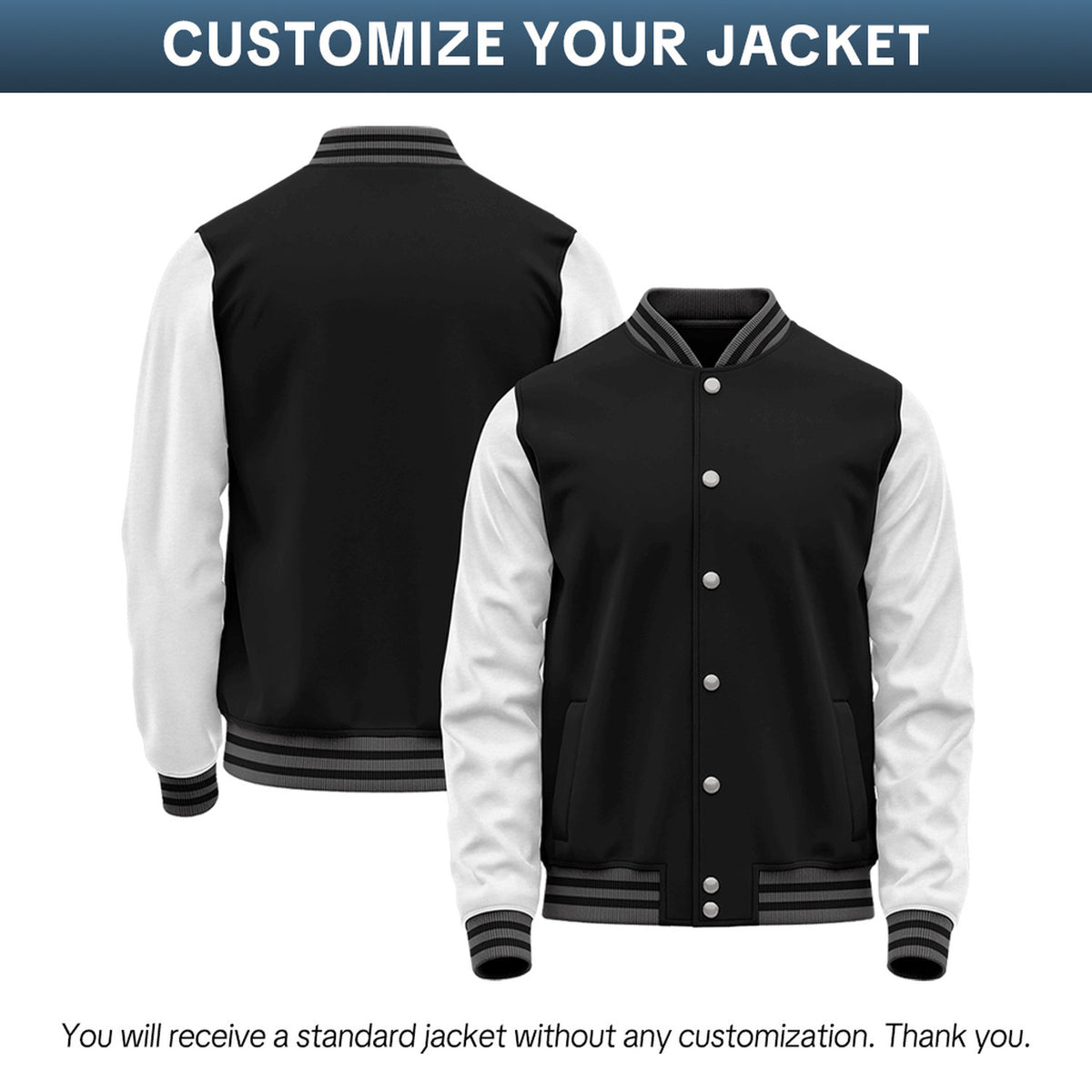Custom Black & White Two-Tone Varsity Jacket | Personalized Baseball Bomber with Name, Number & Logo