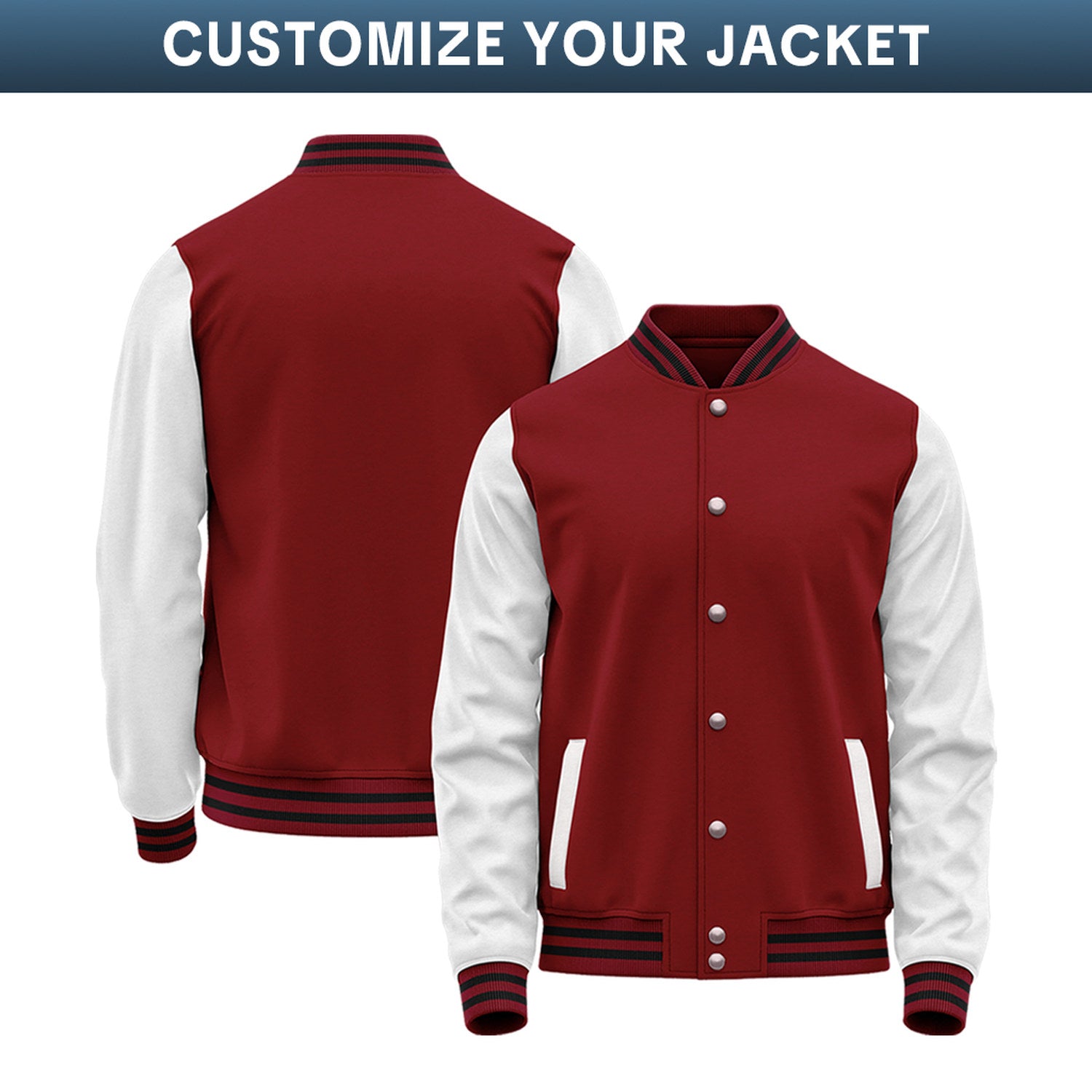 Customized Varsity Jacket with Stitched Name & Number | Maroon & White Personalized Team Letterman Bomber