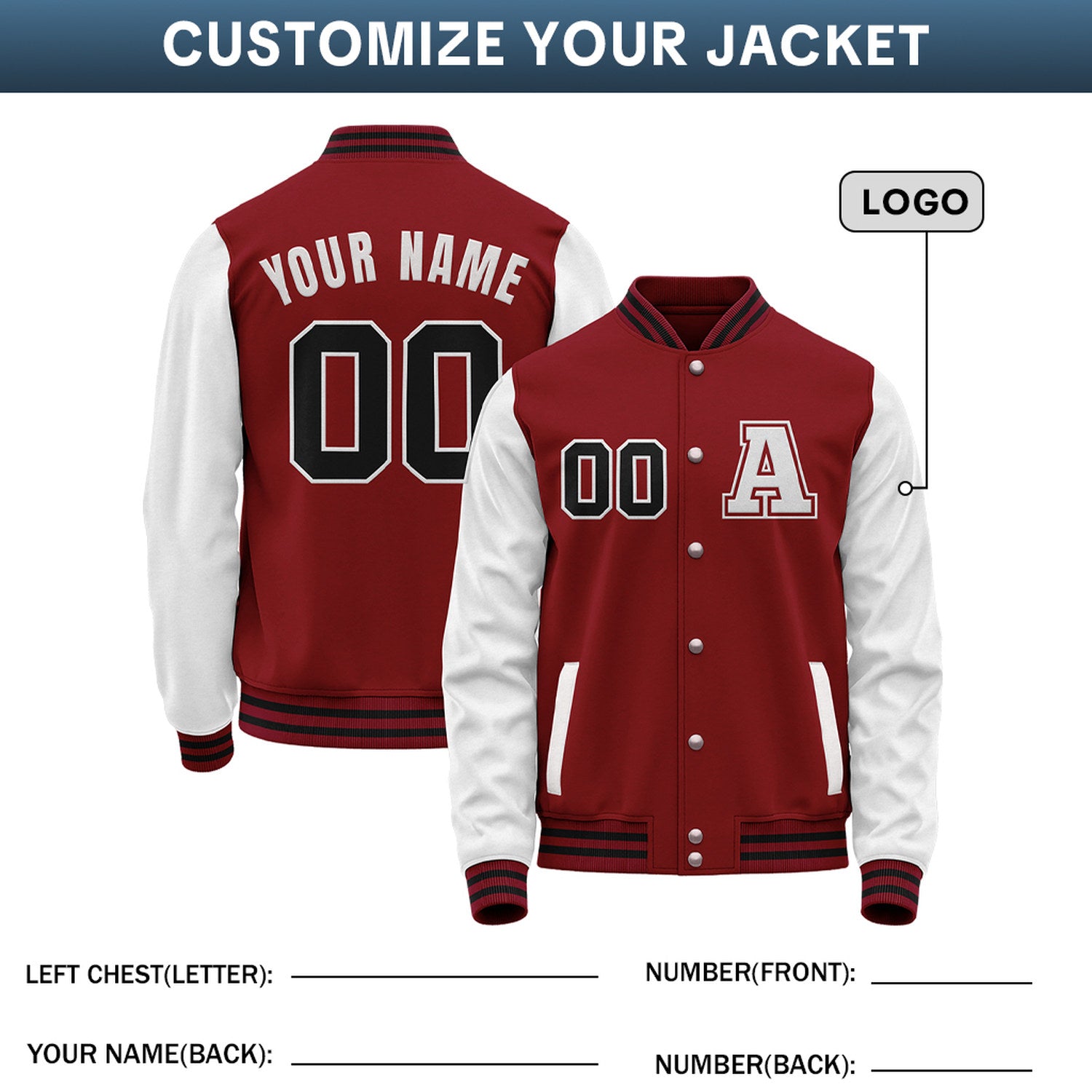 Customized Varsity Jacket with Stitched Name & Number | Maroon & White Personalized Team Letterman Bomber