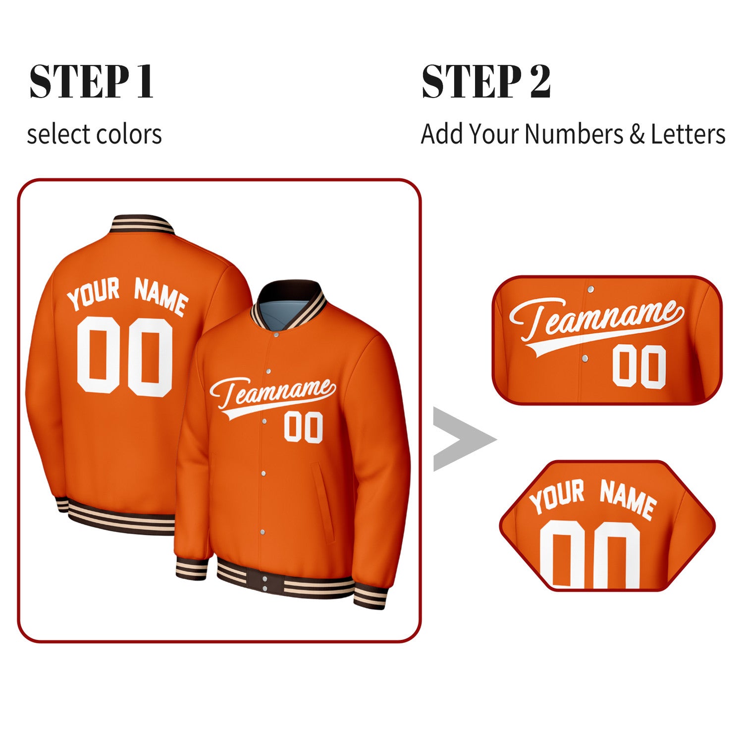 customized Orange Varsity Baseball Jacket | Personalized Jacket with Stitched Name & Number for Adult & Youth