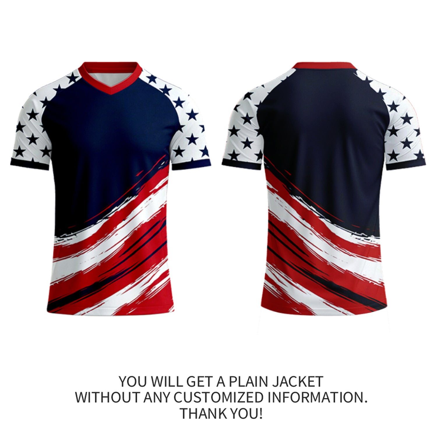 Custom Navy & Red Star Pattern Soccer Jersey | Personalized Short Sleeve V-Neck Jersey for Youth & Adult