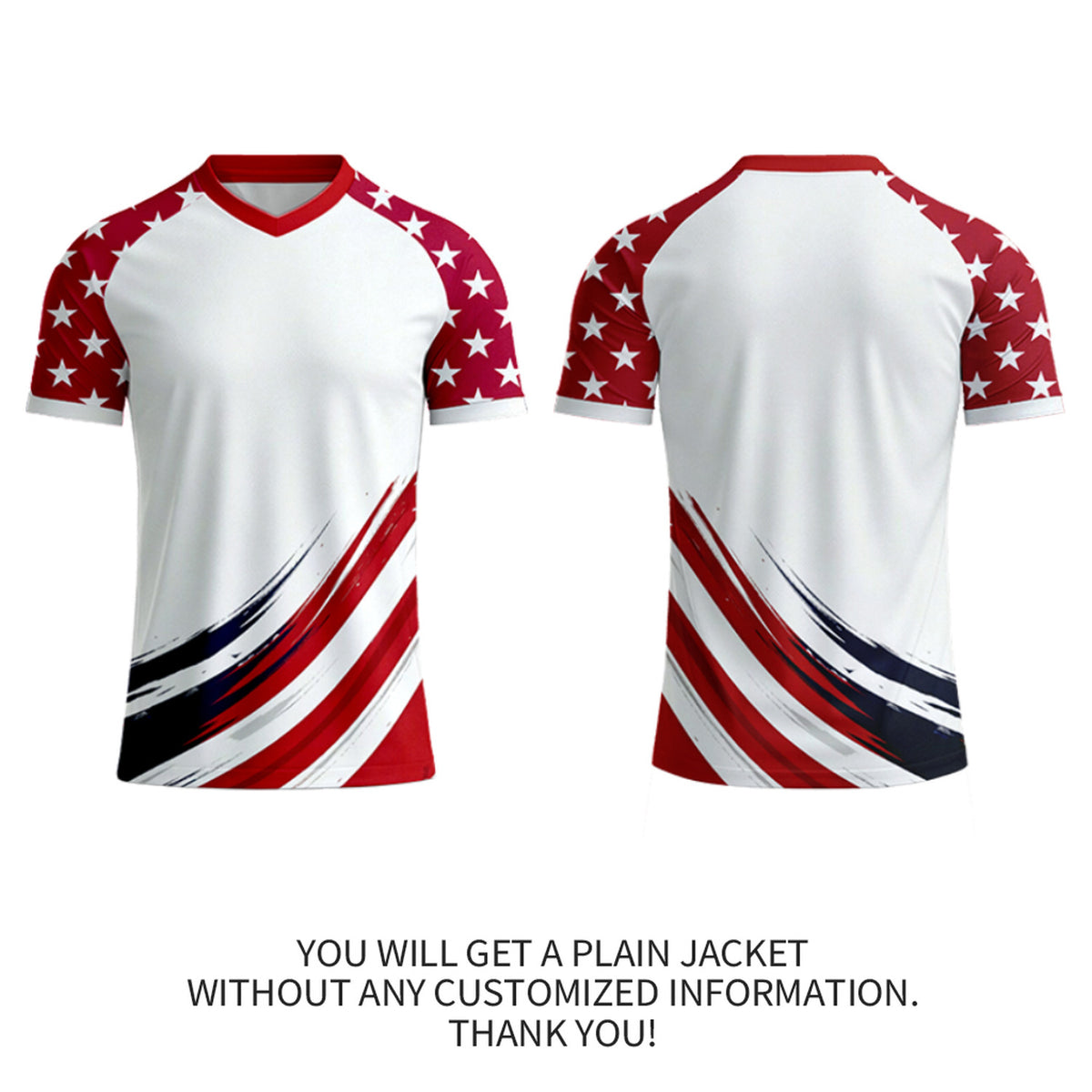 Custom White & Red Star Pattern Soccer Jersey | Personalized Short Sleeve V-Neck Jersey for Youth & Adult