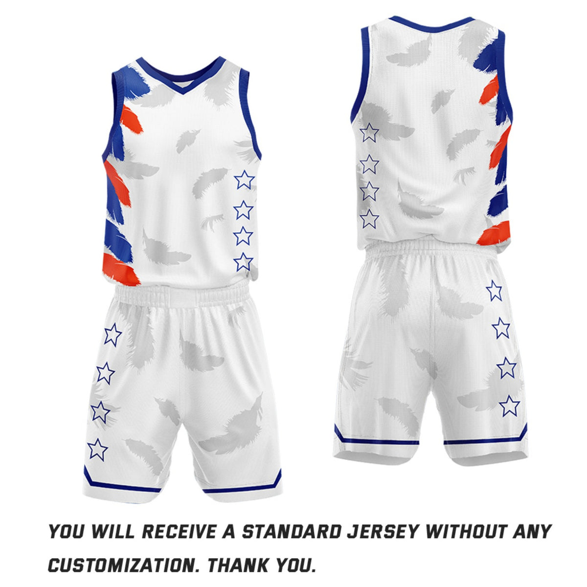 Custom Basketball Jerseys and Shorts Set | White Feather V-Neck Sublimated Team Uniform