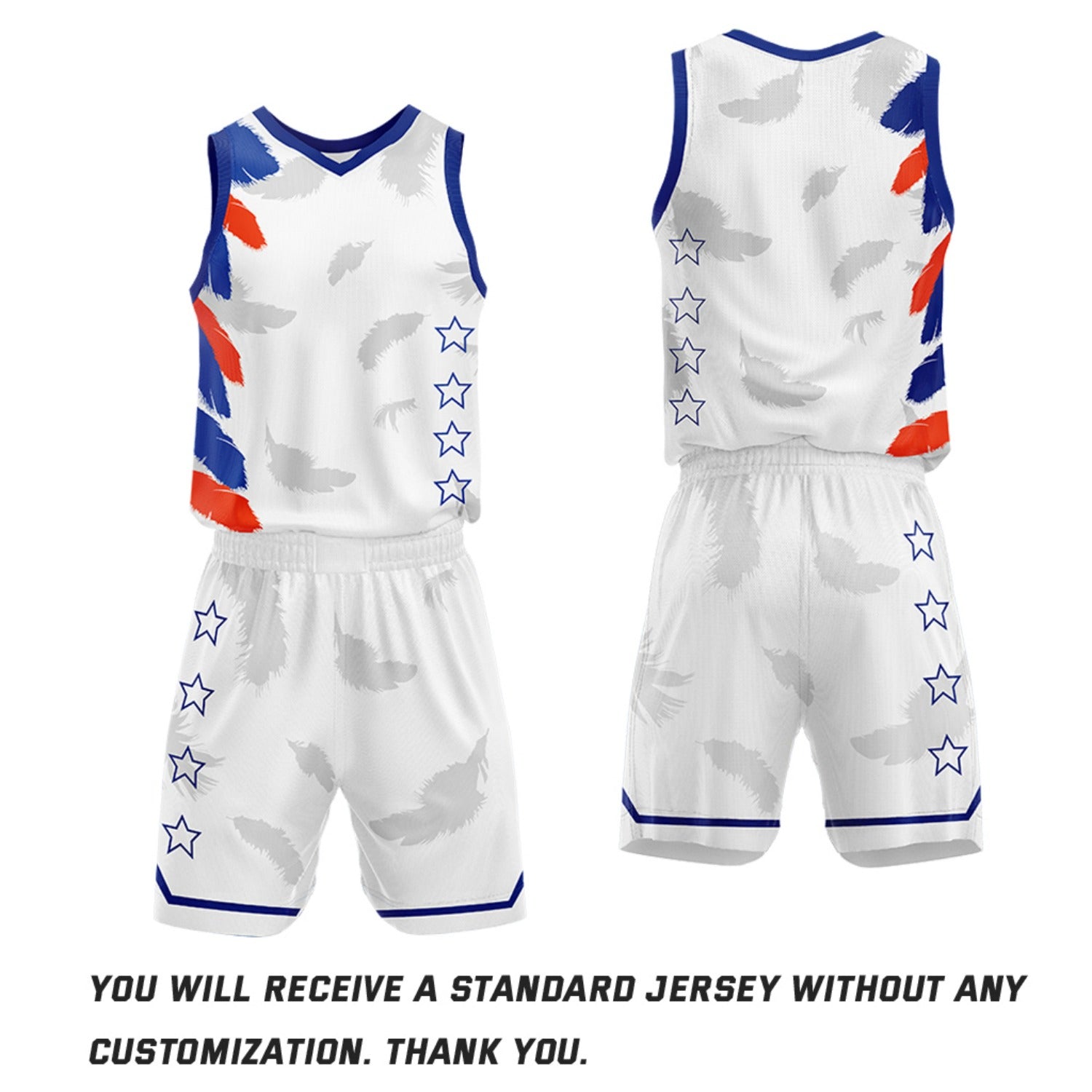 Custom Basketball Jerseys and Shorts Set | White Feather V-Neck Sublimated Team Uniform
