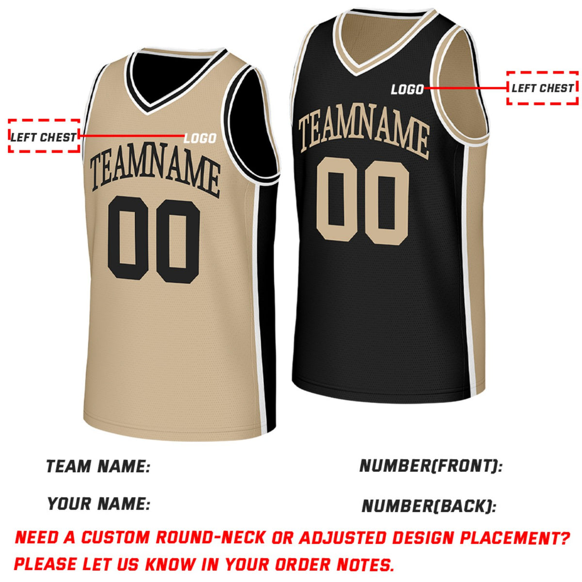Custom Khaki & Black Reversible Basketball Jersey | Personalized Team Jerseys with Name Number Logo