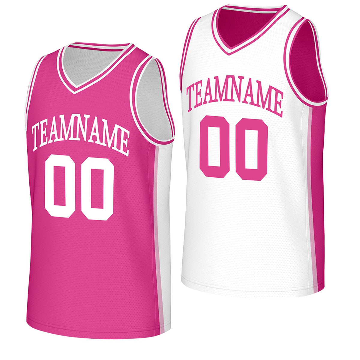 direct from factory custom basketball jerseys pink white reversible by Vosoli, personalized team name, number &amp; logo. fast delivery.