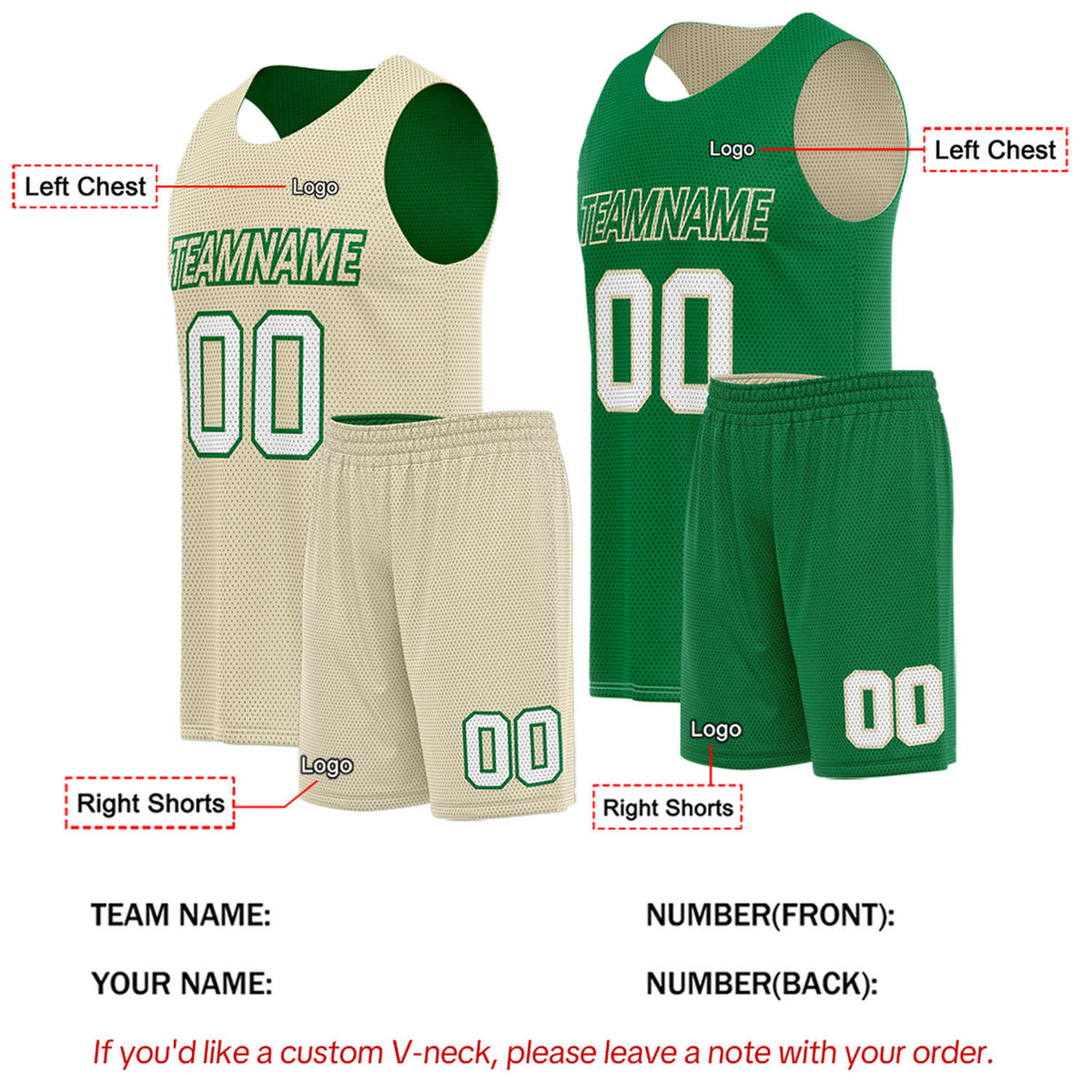 Custom Cream & Kelly Green Double Sided Basketball Uniform Set | Breathable Mesh Tank Top and Shorts