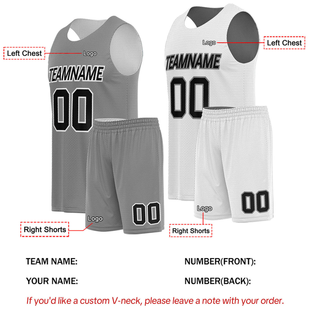 Custom Grey & White Reversible Basketball Uniform Set | Breathable Mesh Tank Top and Shorts