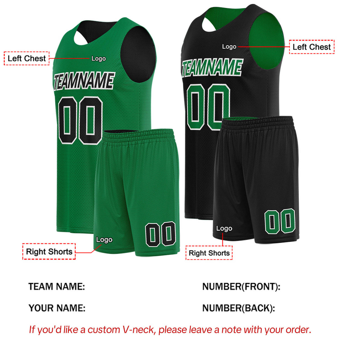Custom Kelly Green & Black Reversible Basketball Uniform Set | Breathable Mesh Tank Top and Shorts