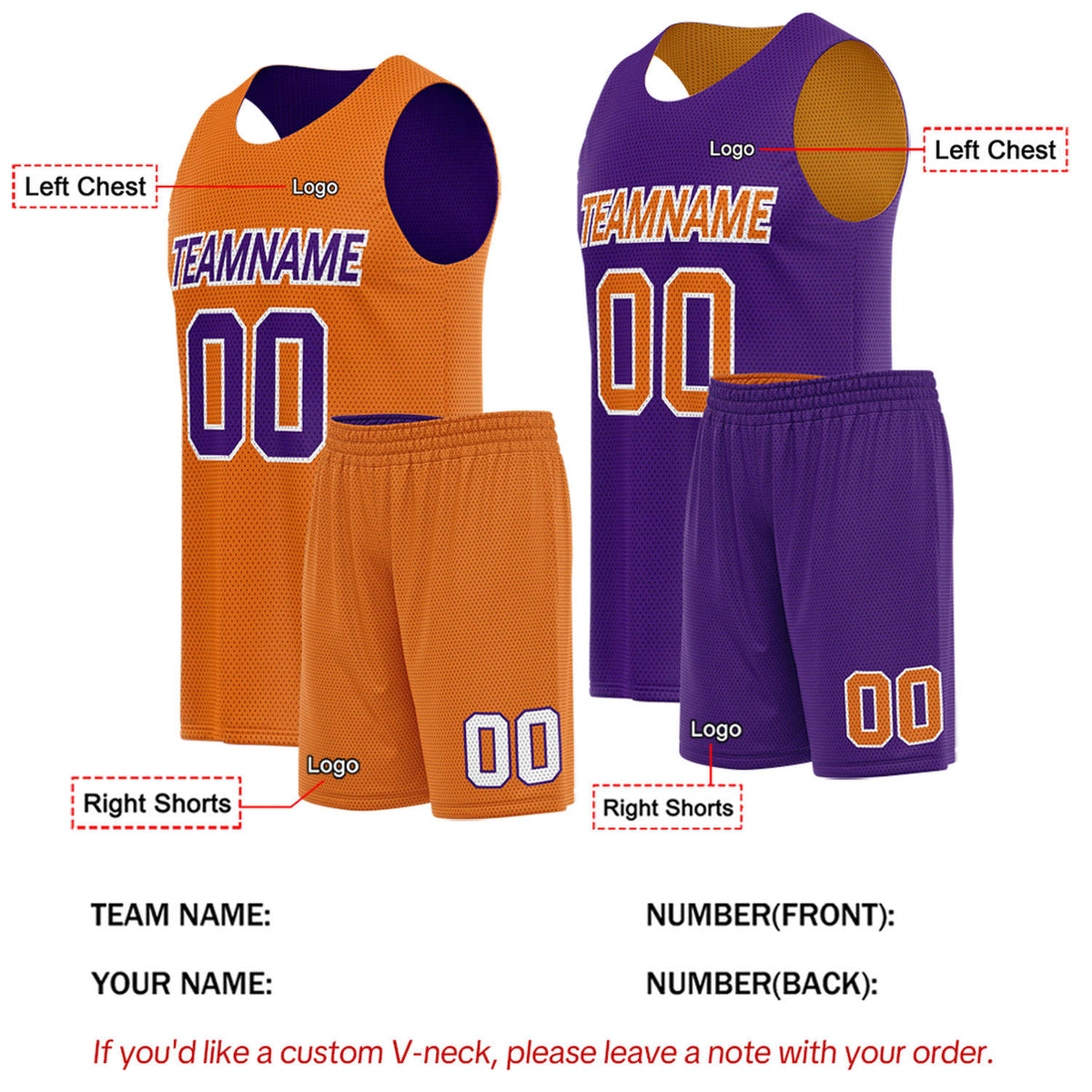 Custom Orange & Purple Double Sided Basketball Uniform Set | Breathable Mesh Tank Top and Shorts
