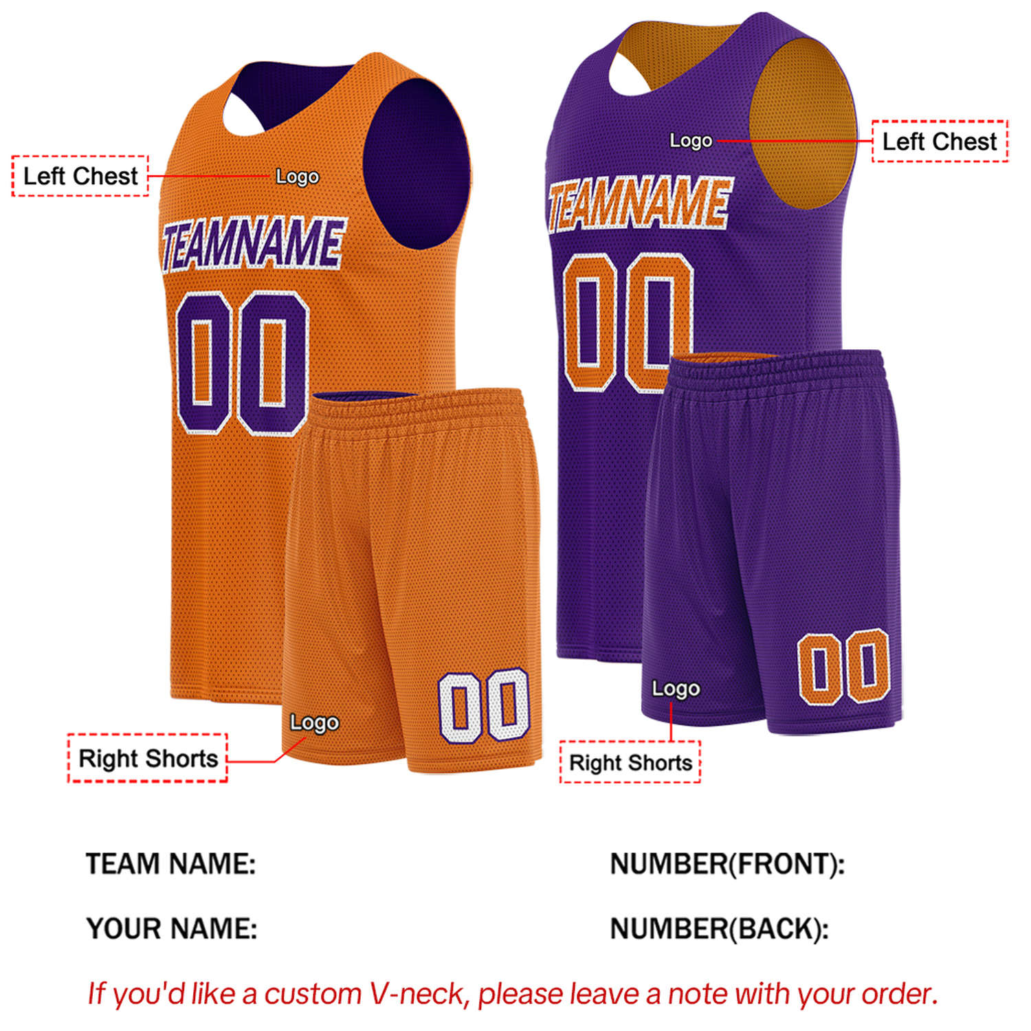 Custom Orange & Purple Double Sided Basketball Uniform Set | Breathable Mesh Tank Top and Shorts