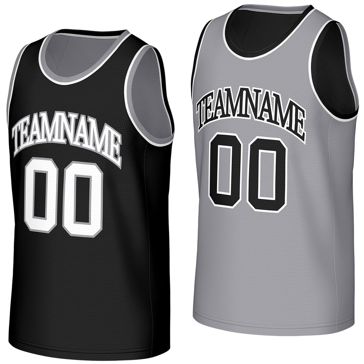 durable basketball team jerseys black gray reversible by Vosoli, personalized team name, number &amp; logo, breathable mesh dual sided basketball jersey for team games