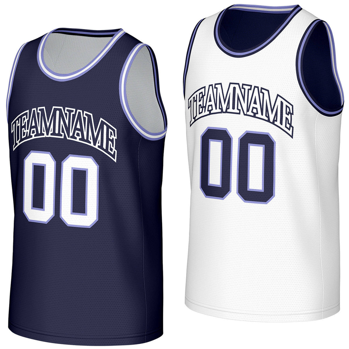 express custom basketball jerseys navy white reversible by Vosoli, personalized team name, number &amp; logo, breathable mesh dual sided basketball jersey for team games