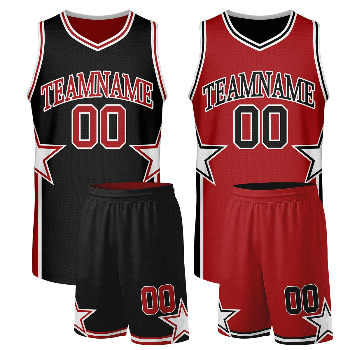 factory price basketball team uniforms black red reversible by Vosoli. Personalized team name, player number &amp; logo. Breathable mesh. Fast delivery.