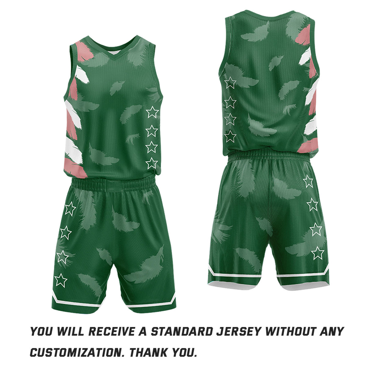 Custom Basketball Jerseys and Shorts Set | Forest Green Feather V-Neck Sublimated Team Uniform