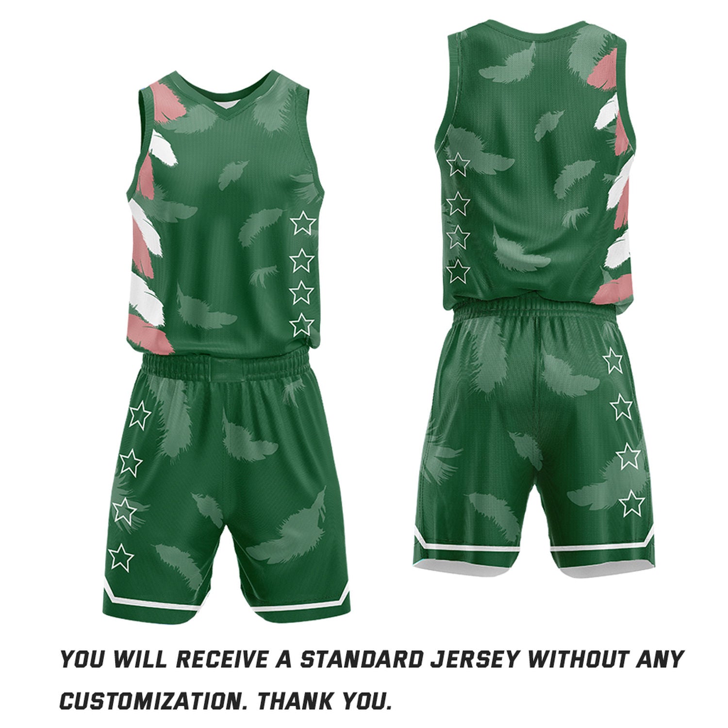 Custom Basketball Jerseys and Shorts Set | Forest Green Feather V-Neck Sublimated Team Uniform