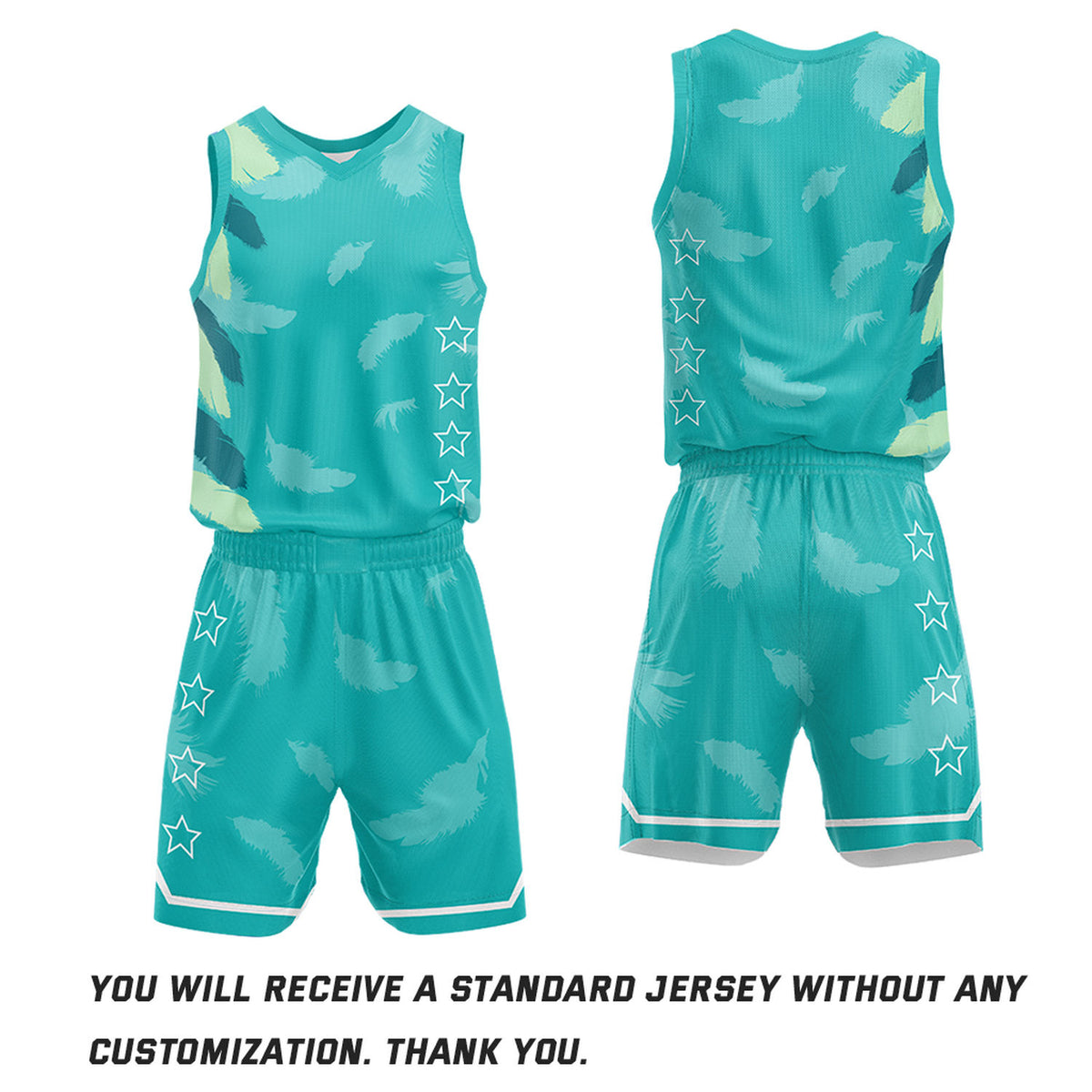 Custom Basketball Jerseys and Shorts Set | Teal Feather V-Neck Sublimated Team Uniform