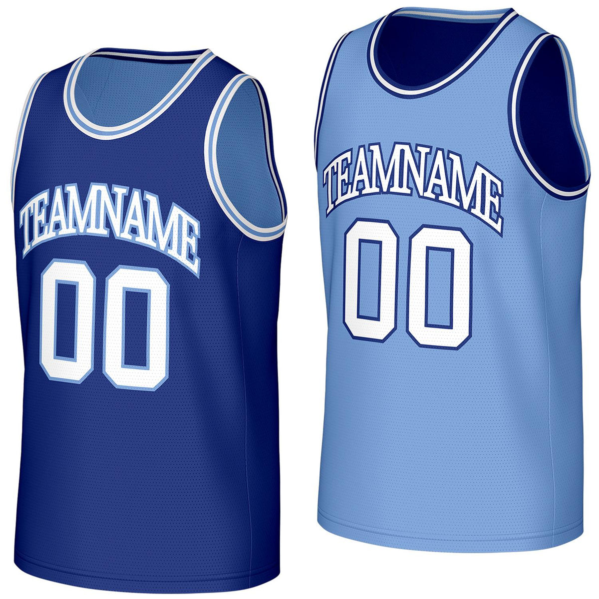 fast delivery team basketball jerseys darkblue lightblue reversible by Vosoli, personalized team name, number & logo, breathable mesh dual sided basketball jersey for team games