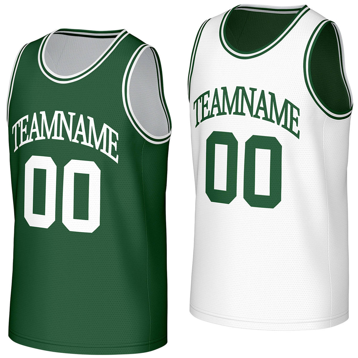 fast shipping custom basketball jerseys green white reversible by Vosoli, personalized team name, number &amp; logo, breathable mesh dual sided basketball jersey for team games