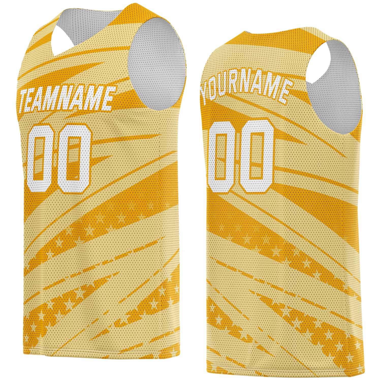 Custom Gold & Yellow Star-Stripe Pattern Basketball Jersey - Personalized Team Name, Number & LOGO | Vosoli