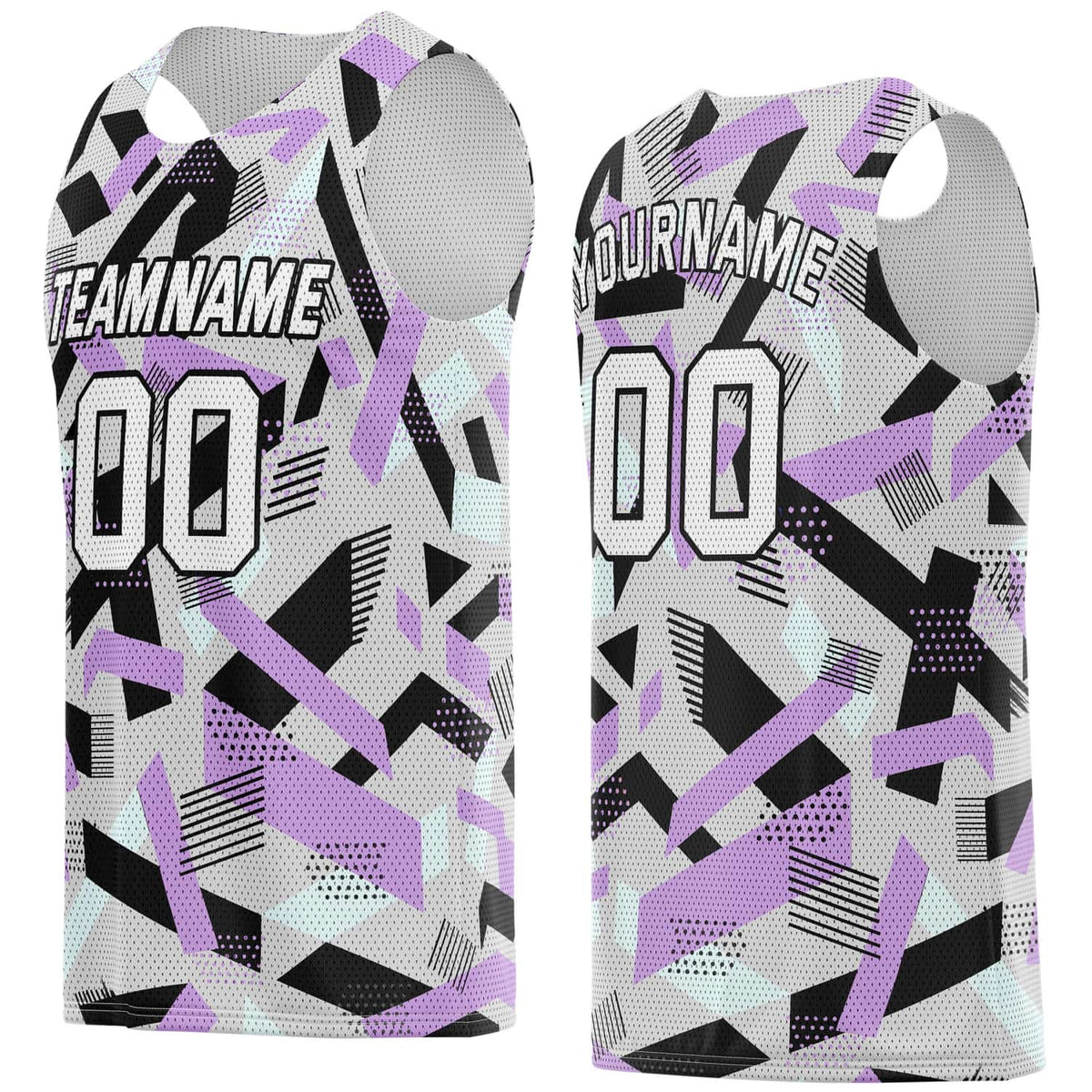 Custom Gray, Black, Lavender &amp; Aqua Abstract Pattern Basketball Jersey - Personalized Team Name, Number &amp; LOGO | Vosoli