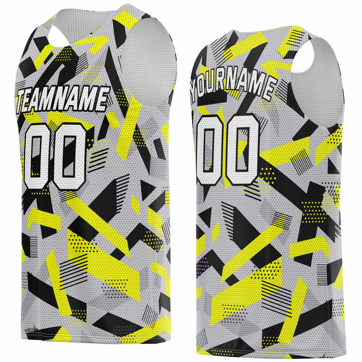 Custom Gray, Black &amp; Neon Yellow Abstract Pattern Basketball Jersey - Personalized Team Name, Number &amp; LOGO | Vosoli