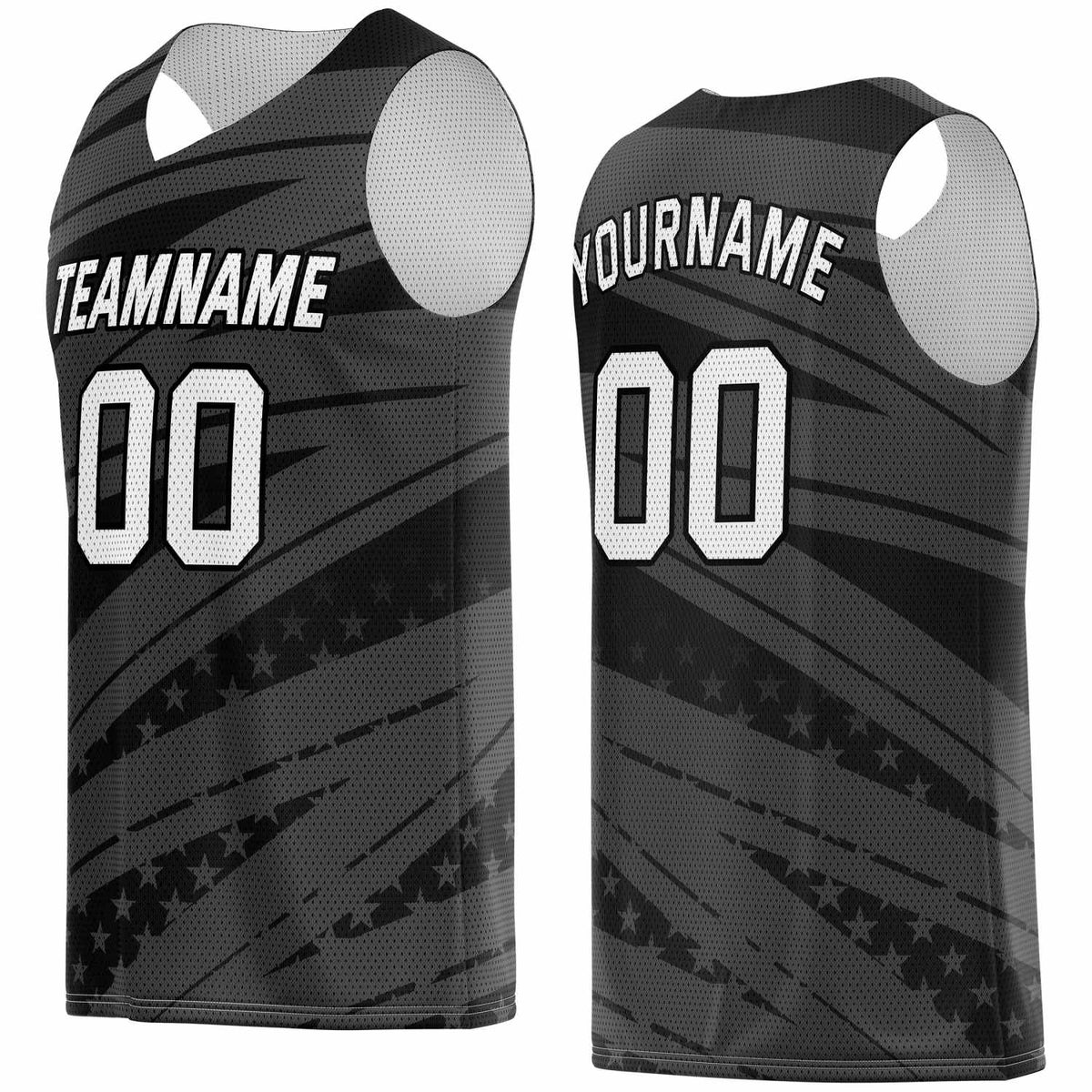 Custom Multi-Gray &amp; Black Star-Stripe Pattern Basketball Jersey - Personalized Team Name, Number &amp; LOGO | Vosoli