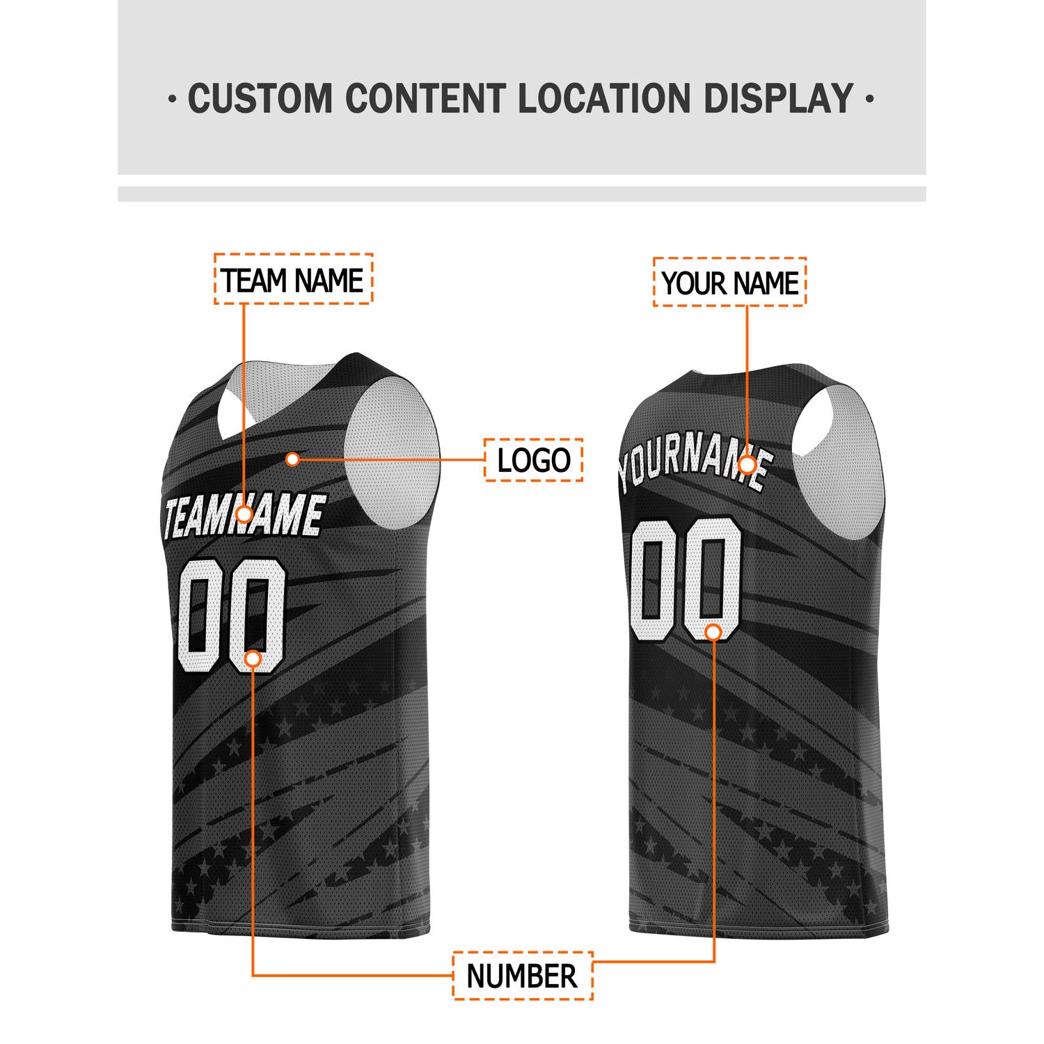 Custom Multi-Gray & Black Star-Stripe Pattern Basketball Jersey - Personalized Team Name, Number & LOGO | Vosoli